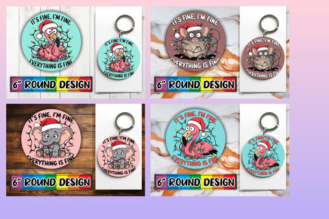 15x Round Sublimation Keychain Designs , Xmas Sublimation afrosvg 
