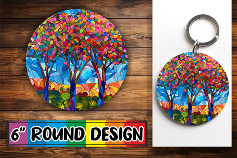 15x Round Sublimation Keychain Pack , Stained Glass Sublimation afrosvg 