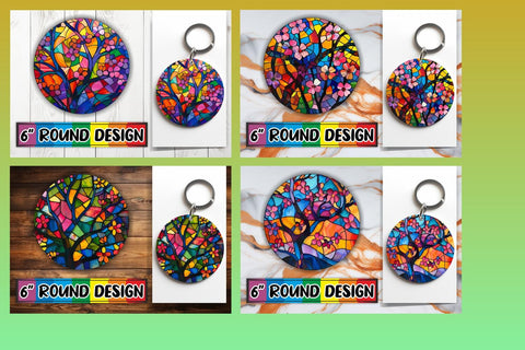 15x Round Sublimation Keychain Pack , Stained Glass Sublimation afrosvg 