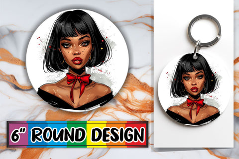 15x Round Sublimation Keychain Pack , Xmas Girl Sublimation afrosvg 