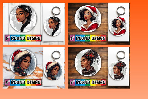15x Round Sublimation Keychain Pack , Xmas Girl Sublimation afrosvg 
