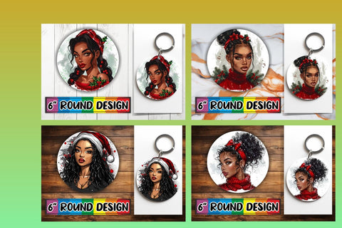 15x Round Sublimation Keychain Pack , Xmas Girl Sublimation afrosvg 