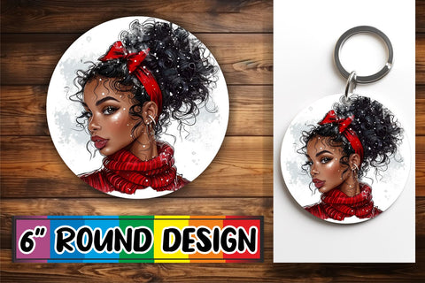 15x Round Sublimation Keychain Pack , Xmas Girl Sublimation afrosvg 
