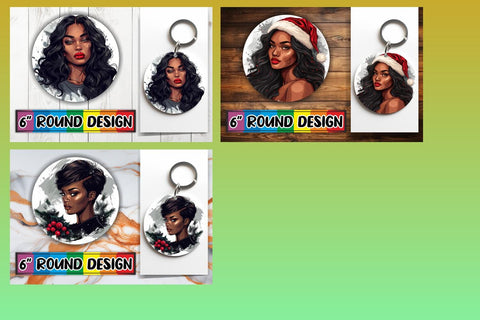 15x Round Sublimation Keychain Pack , Xmas Girl Sublimation afrosvg 