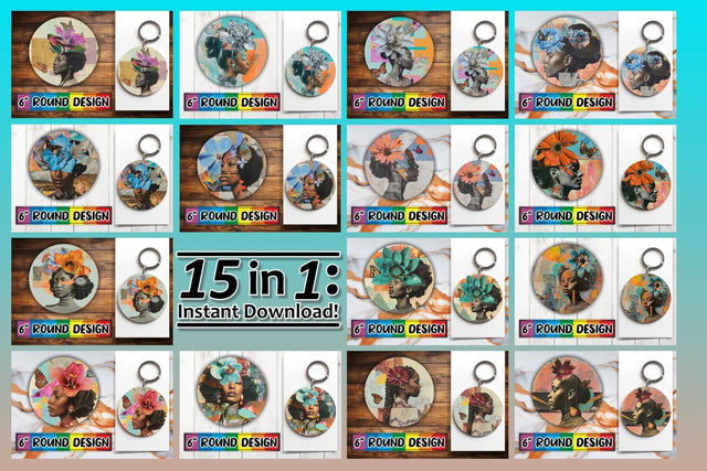 15x Sublimation Keychain Bundle , Woman Sublimation afrosvg 