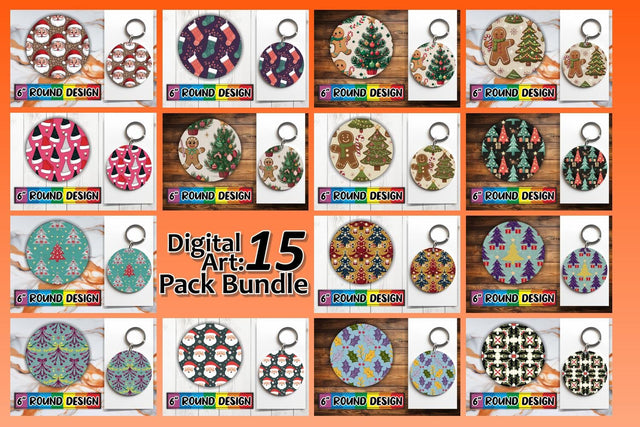 15x Sublimation Keychain Round Designs , Christmas Sublimation afrosvg 