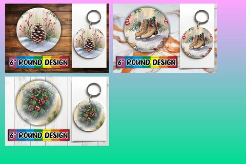 15x Sublimation Keychain Round Designs , Christmas Sublimation afrosvg 
