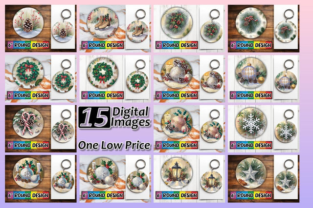 15x Sublimation Keychain Round Designs , Christmas Sublimation afrosvg 