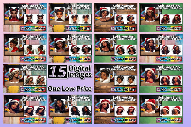 15x Sublimation Mug Wrap , Xmas Girl Sublimation afrosvg 