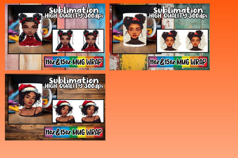 15x Sublimation Mug Wrap , Xmas Girl Sublimation afrosvg 