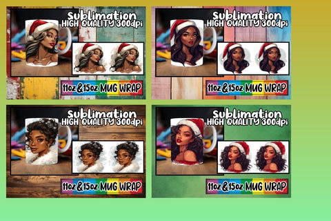 15x Sublimation Mug Wrap , Xmas Girl Sublimation afrosvg 