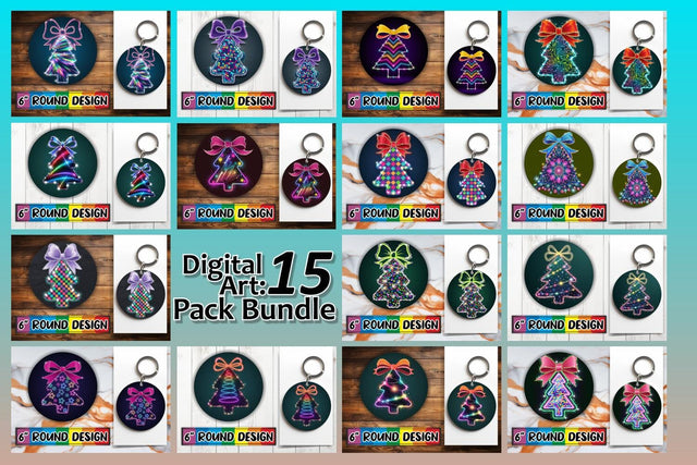 15x Sublimation Round Coaster Pack , Neon Xmas Sublimation afrosvg 