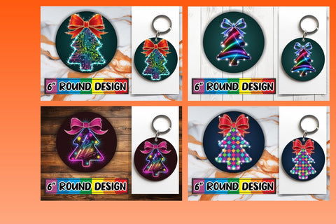 15x Sublimation Round Coaster Pack , Neon Xmas Sublimation afrosvg 