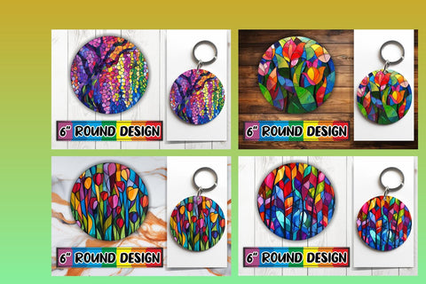 15x Sublimation Round Coaster Pack , Stained Glass Sublimation afrosvg 