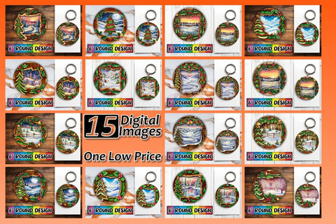 15x Sublimation Round Keychain Pack , Christmas Sublimation afrosvg 