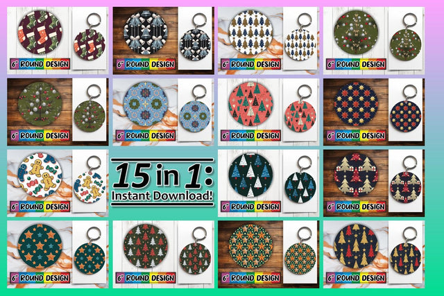 15x Sublimation Round Keychain Pack , Christmas Sublimation afrosvg 