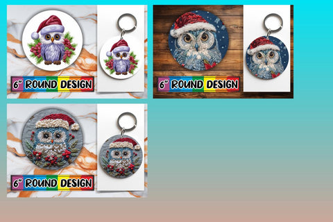 15x Sublimation Round Keychain Pack , Xmas Owl Sublimation afrosvg 