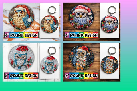 15x Sublimation Round Keychain Pack , Xmas Owl Sublimation afrosvg 