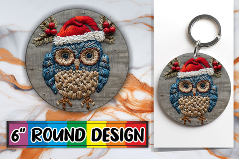15x Sublimation Round Keychain Pack , Xmas Owl Sublimation afrosvg 