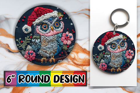15x Sublimation Round Keychain Pack , Xmas Owl Sublimation afrosvg 