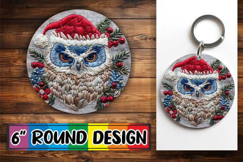 15x Sublimation Round Keychain Pack , Xmas Owl Sublimation afrosvg 
