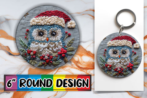 15x Sublimation Round Keychain Pack , Xmas Owl Sublimation afrosvg 