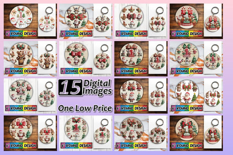 15x Sublimation Round Keychain Pack , Xmas Sublimation afrosvg 