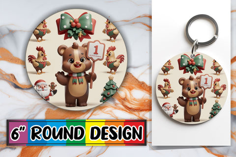 15x Sublimation Round Keychain Pack , Xmas Sublimation afrosvg 
