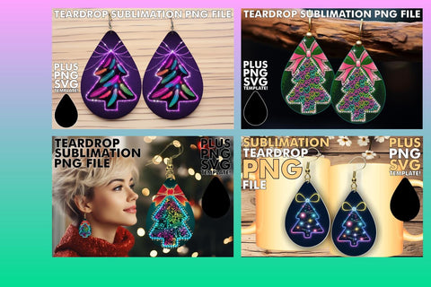 15x Teardrop Earring Bundle for Crafts , Neon Xmas Sublimation afrosvg 