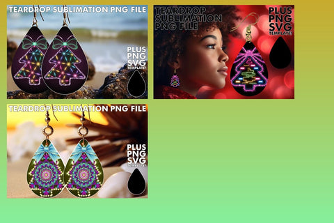 15x Teardrop Earring Bundle for Crafts , Neon Xmas Sublimation afrosvg 