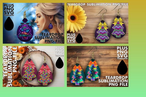 15x Teardrop Earring Bundle for Crafts , Neon Xmas Sublimation afrosvg 