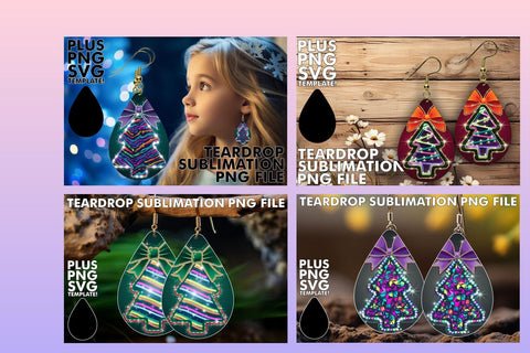 15x Teardrop Earring Bundle for Crafts , Neon Xmas Sublimation afrosvg 