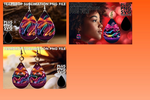 15x Teardrop Earring Bundle Set for Crafts , Neon Fall Sublimation afrosvg 