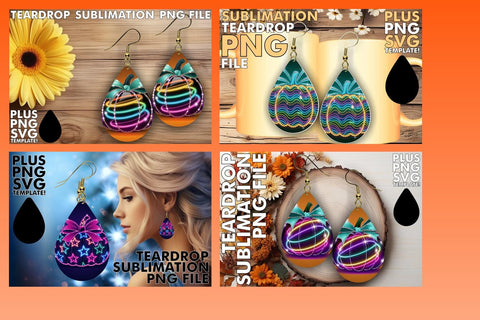15x Teardrop Earring Bundle Set for Crafts , Neon Fall Sublimation afrosvg 