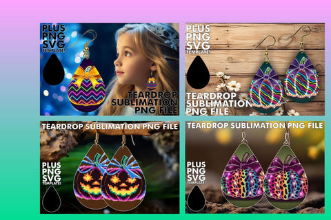 15x Teardrop Earring Bundle Set for Crafts , Neon Fall Sublimation afrosvg 