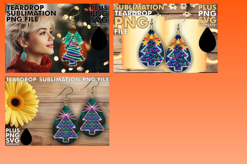 15x Teardrop Earring Design Collection Bundle , Neon Xmas Sublimation afrosvg 