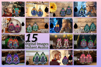 15x Teardrop Earring Design Collection Bundle , Neon Xmas Sublimation afrosvg 