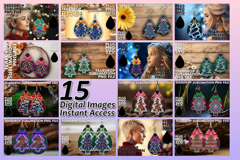15x Teardrop Earring Design Collection Bundle , Neon Xmas Sublimation afrosvg 