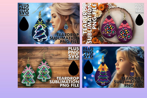 15x Teardrop Earring Design Collection Bundle , Neon Xmas Sublimation afrosvg 