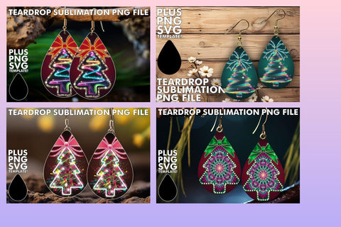 15x Teardrop Earring Design Collection Bundle , Neon Xmas Sublimation afrosvg 
