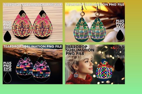 15x Teardrop Earring Design Kit for Creative , Neon Fall Sublimation afrosvg 