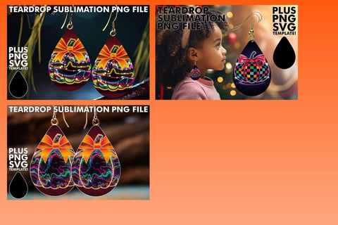 15x Teardrop Earring Design Kit for Creative , Neon Fall Sublimation afrosvg 