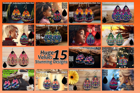 15x Teardrop Earring Design Kit for Creative , Neon Fall Sublimation afrosvg 