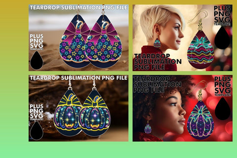 15x Teardrop Earring Design Kit for Creative , Neon Fall Sublimation afrosvg 