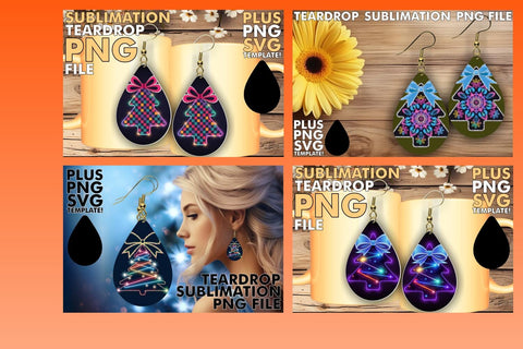 15x Teardrop Earring Design Selection , Neon Xmas Sublimation afrosvg 