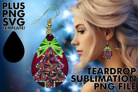 15x Teardrop Earring Design Selection , Neon Xmas Sublimation afrosvg 