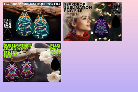 15x Teardrop Earring Design Selection , Neon Xmas Sublimation afrosvg 