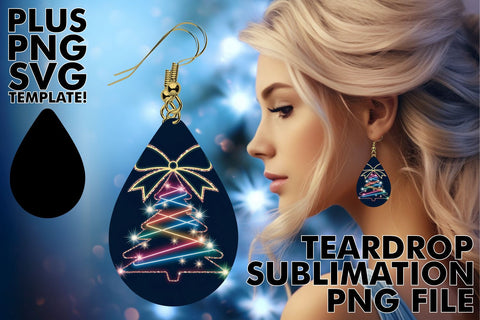 15x Teardrop Earring Design Selection , Neon Xmas Sublimation afrosvg 
