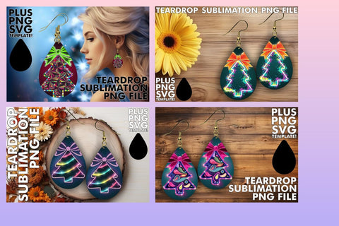 15x Teardrop Earring Design Selection , Neon Xmas Sublimation afrosvg 