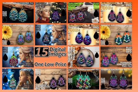 15x Teardrop Earring Design Selection , Neon Xmas Sublimation afrosvg 